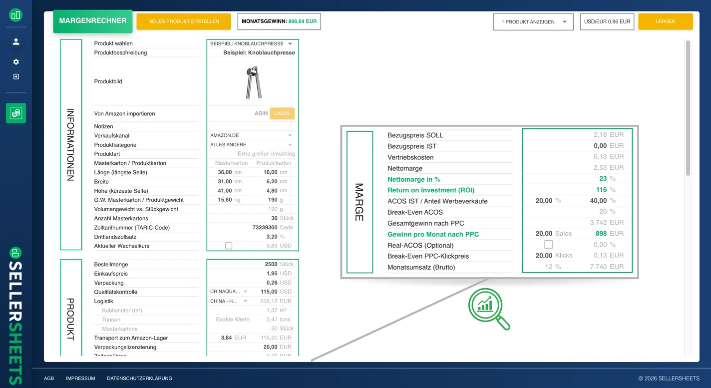 SELLERSHEETS Margenrechner