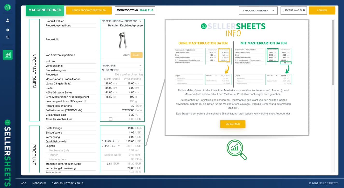 SELLERSHEETS – Logistikkosten auf Knopfdruck