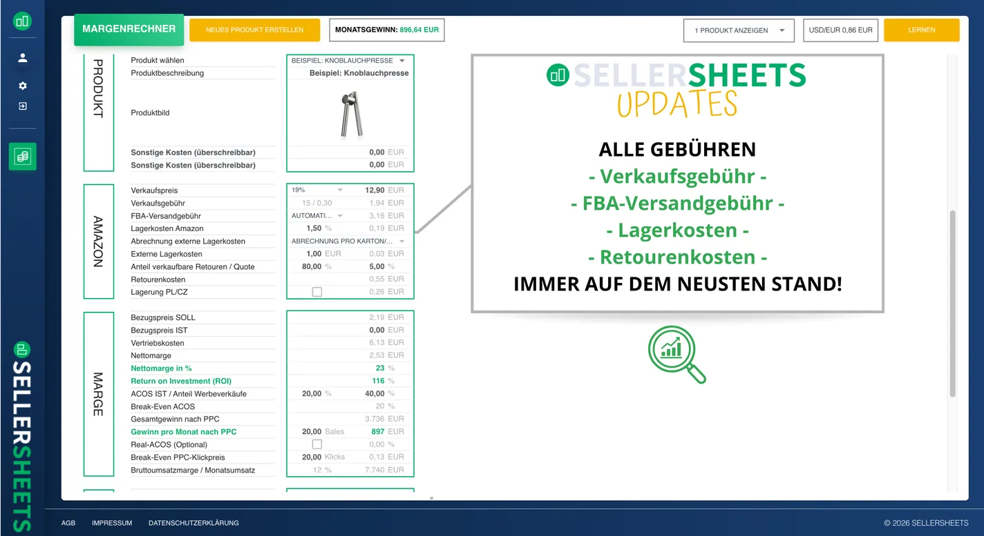 SELLERSHEETS – Laufende Amazon-Gebühren-Updates