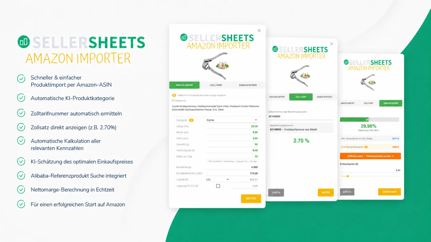 SELLERSHEETS – Amazon-Produkte direkt importieren