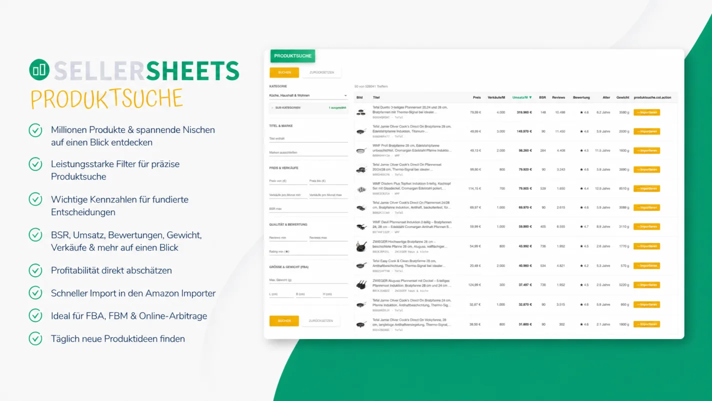 SELLERSHEETS – Integrierte Produktsuche